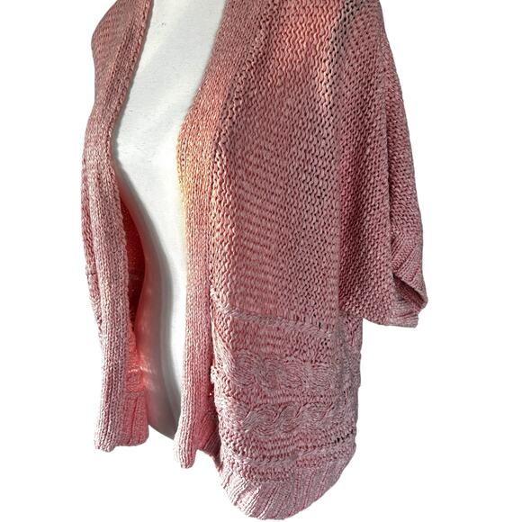 Chico's Cardigan Womens Size 2 Large Open Knit Short Dolman Sleeve Pink Sweater - Picture 3 of 11